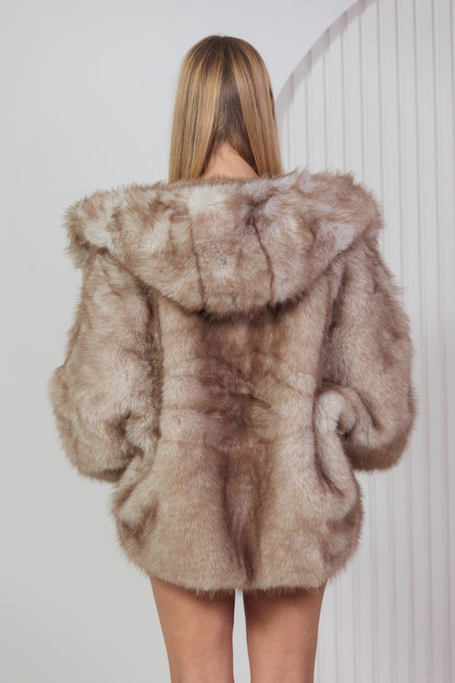 Abrigo Pelo Capucha Beige