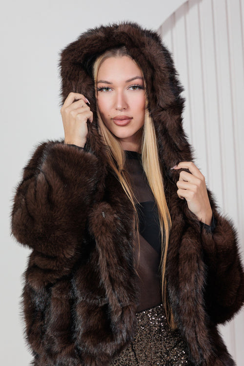 Abrigo Pelo Capucha Chocolate