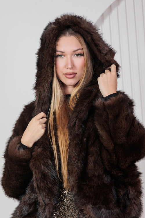 Abrigo Pelo Capucha Chocolate