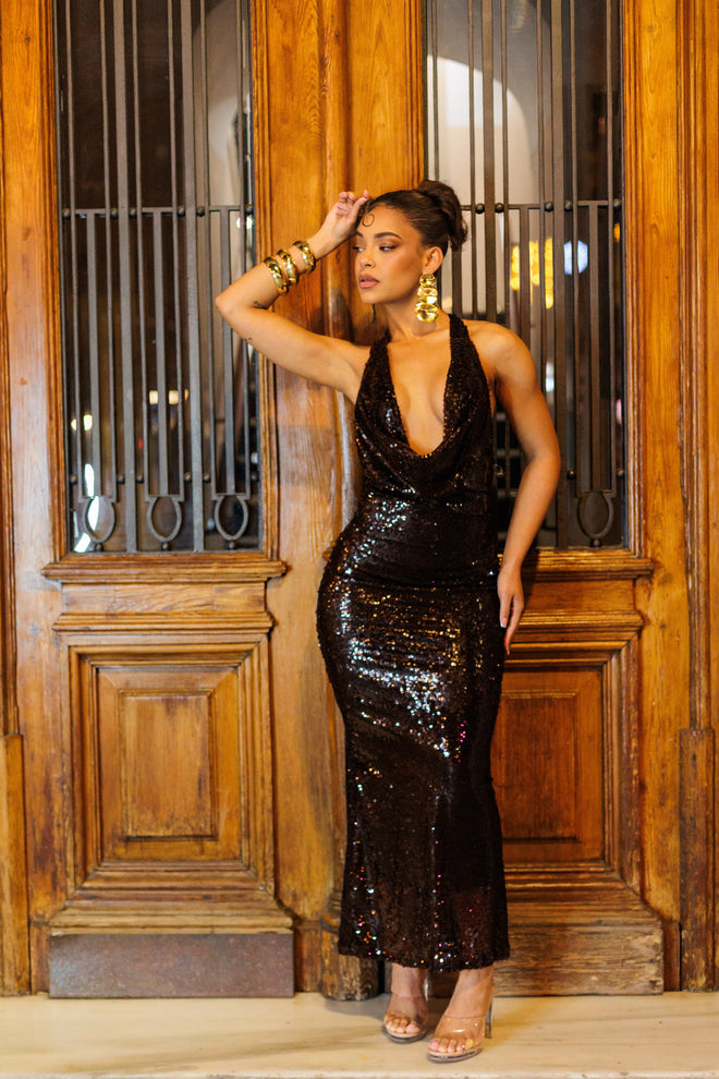 Vestido Lentejuelas Chocolate