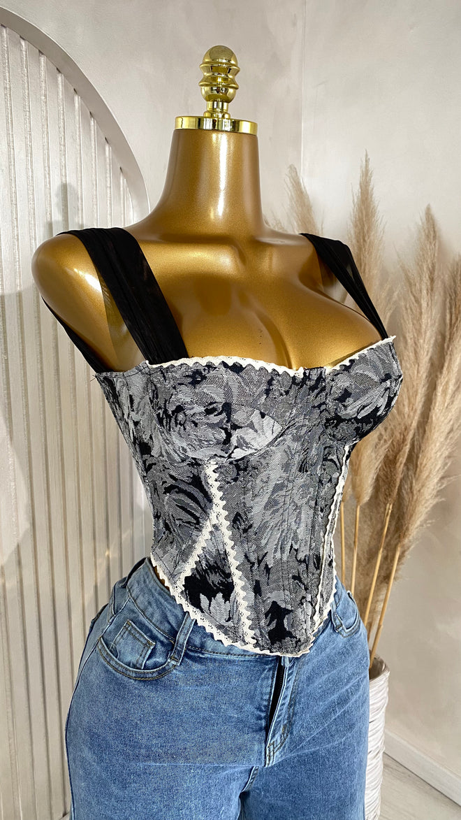 Corset Floral Gris
