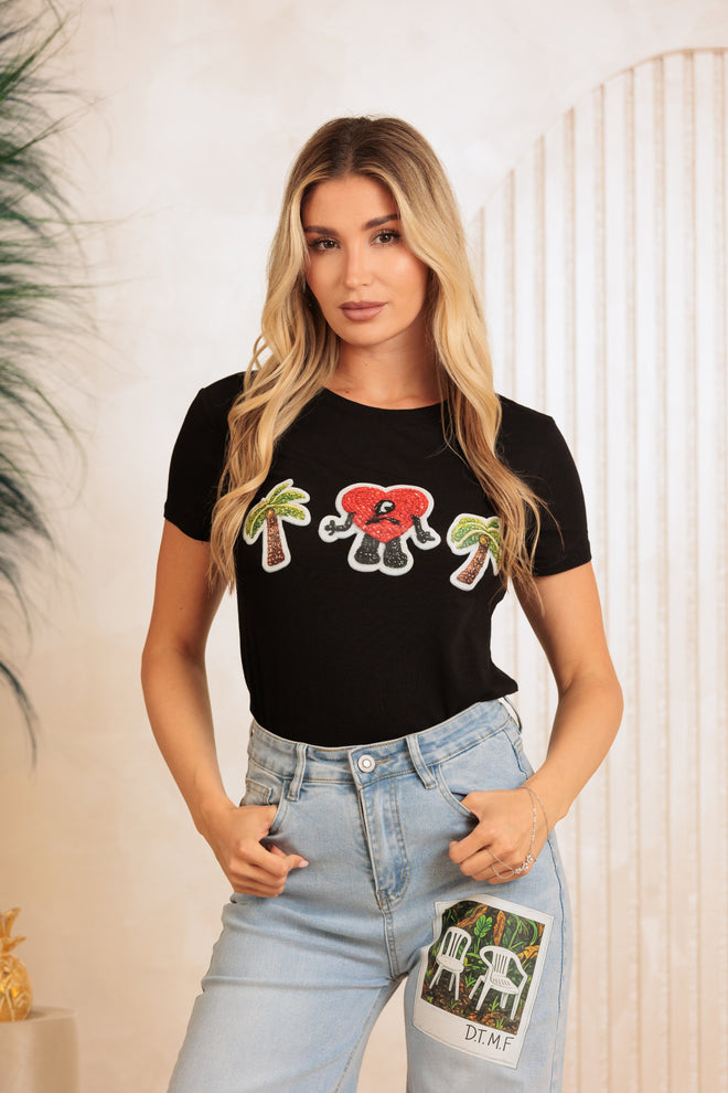 Camiseta Corazón Palmeras Strech